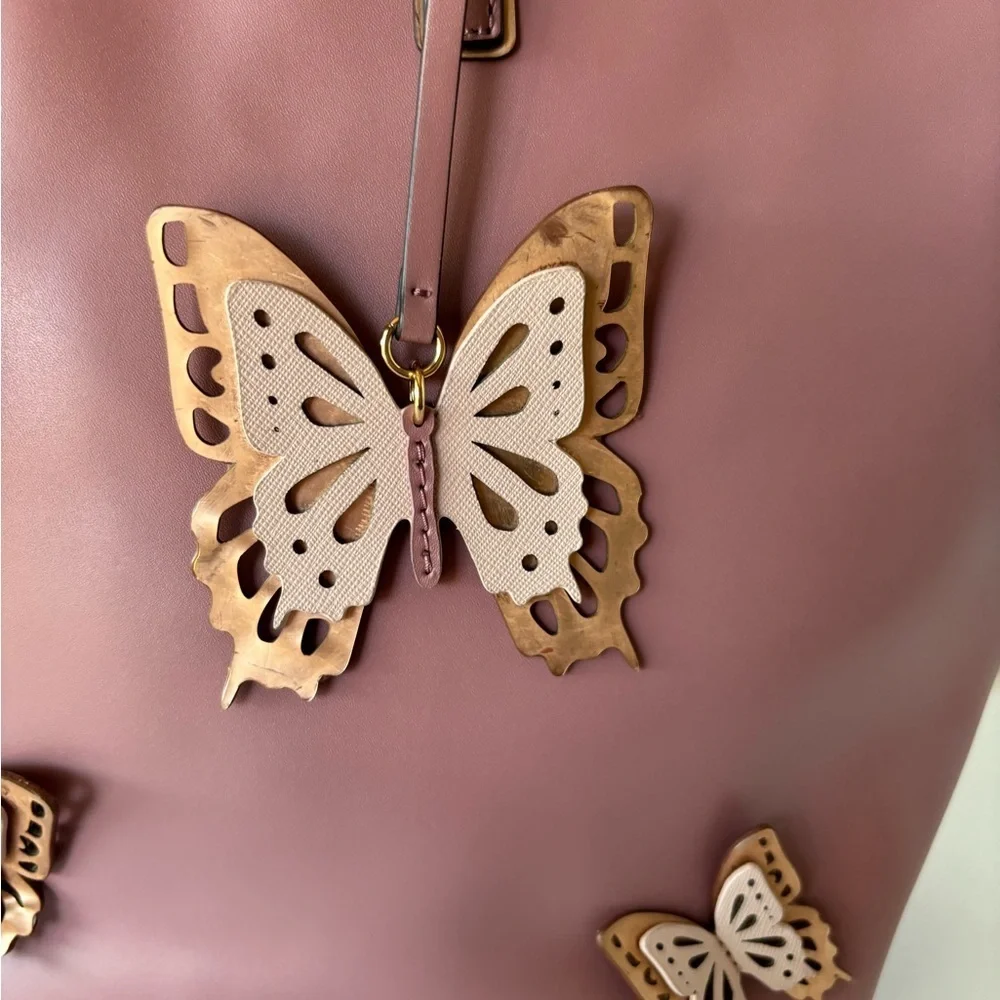 Kate Spade NWOT Mauve Leather Tote With Butterfly Leather Appliqués